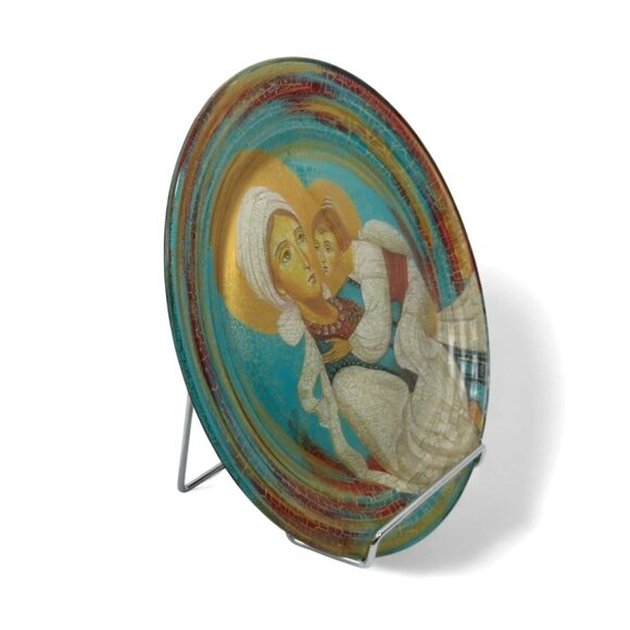 MADONNA and CHILD Glass Plate Signed in 2007 by Daria Hulak-Kulchytsky 10.6" - Picture 4 of 12